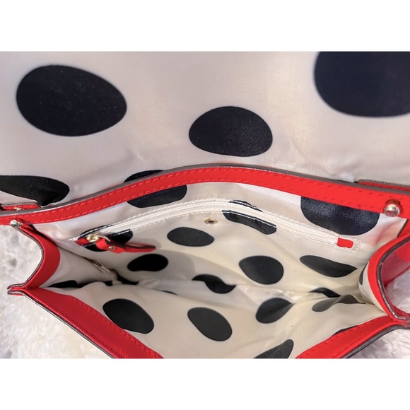 Gently used leather red kate spade purse with black/white polka dot lining - Picture 2 of 3